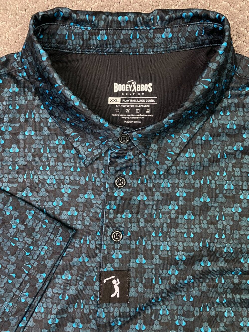 Bogey Bros Eyes Up Here Polo Shirt Mens XXL Black Blue Golf Performance